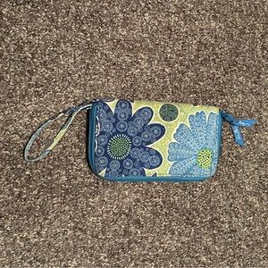 Vera Bradley Floral Blue and Green Wristlet /Wallet with many slots and pockets